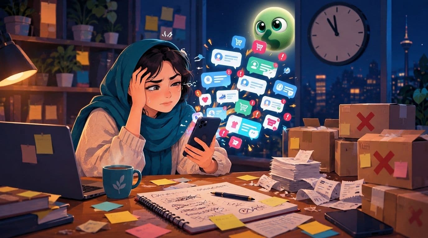 ادمین پیج فروشگاهی ساعت یازده شب میان دایرکت‌ها، رسیدها و سفارش‌های کنسل‌شده