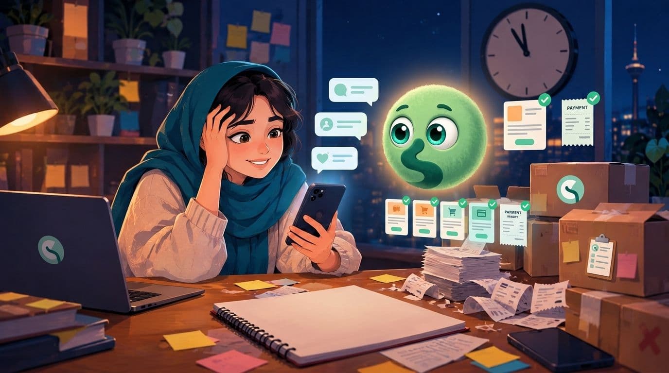 ادمین پیج فروشگاهی اینستاگرام در کنار سفانو که سفارشها و پرداختها را مرتب میکند